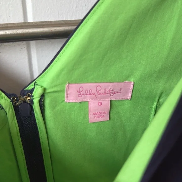 Lilly Pulitzer Sylvie Shift Dress Sleeveless Navy Blue Green Flower 0 - Picture 5 of 8